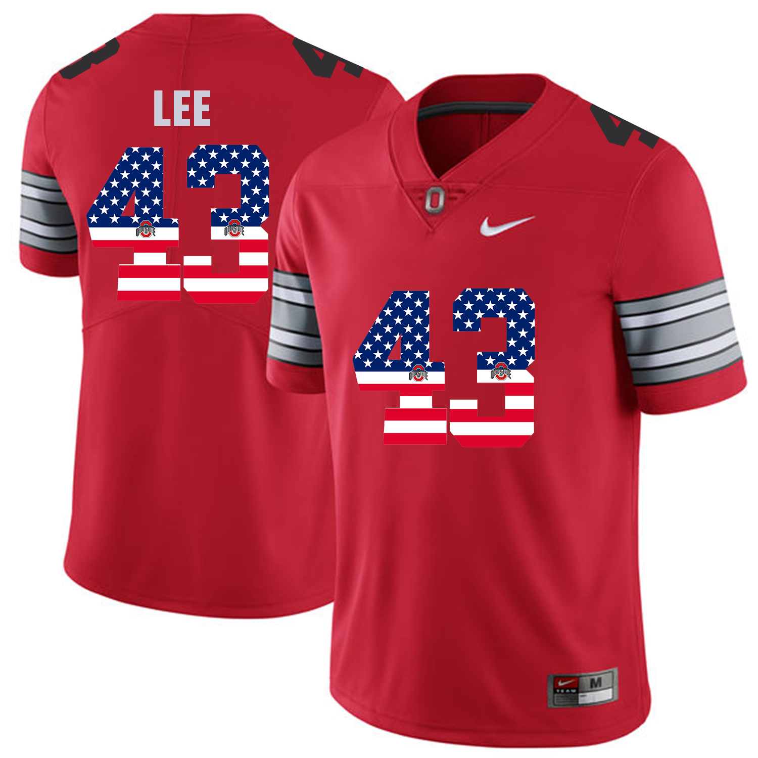 Men Ohio State 43 Lee Red Flag Customized NCAA Jerseys